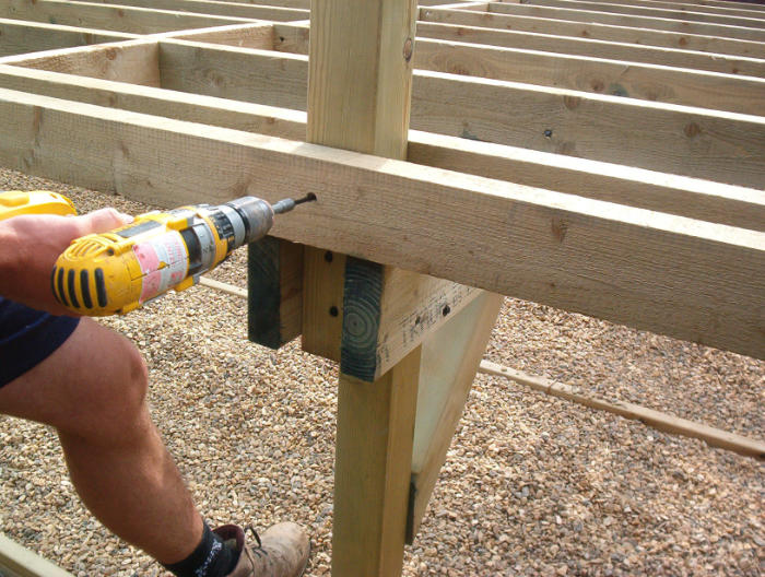 Fitting deck newel posts - Prior to fitting the decking boards