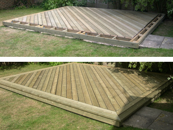 Decking before and after adding the border
